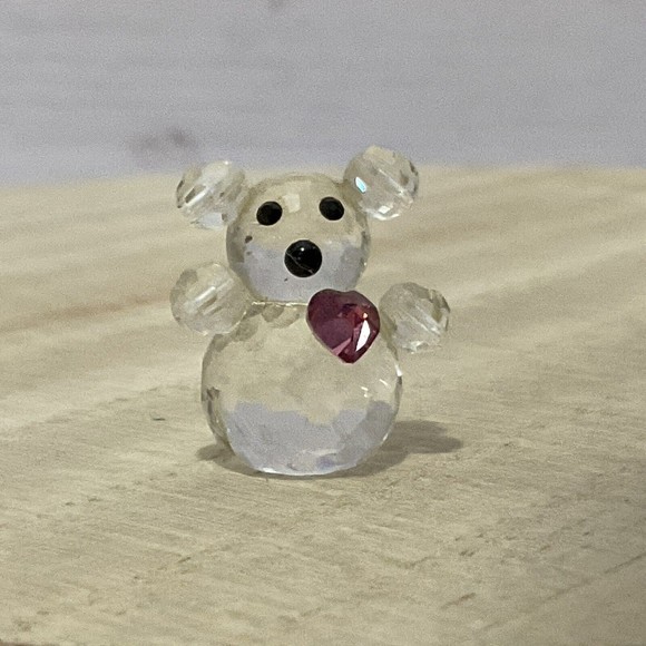 Vintage Iris Arc Crystals Miniature Baby Teddy Bear w Pink Heart Figurine  1" - Picture 1 of 6